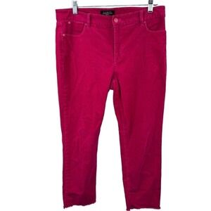 Talbots Hot Pink Corduroy Slim Ankle Frayed Hem Pants Size 12P Flawless